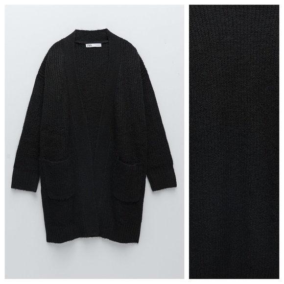 NWT. Zara Black Midi Knit Open Front Cardigan. Size M. - Picture 5 of 9